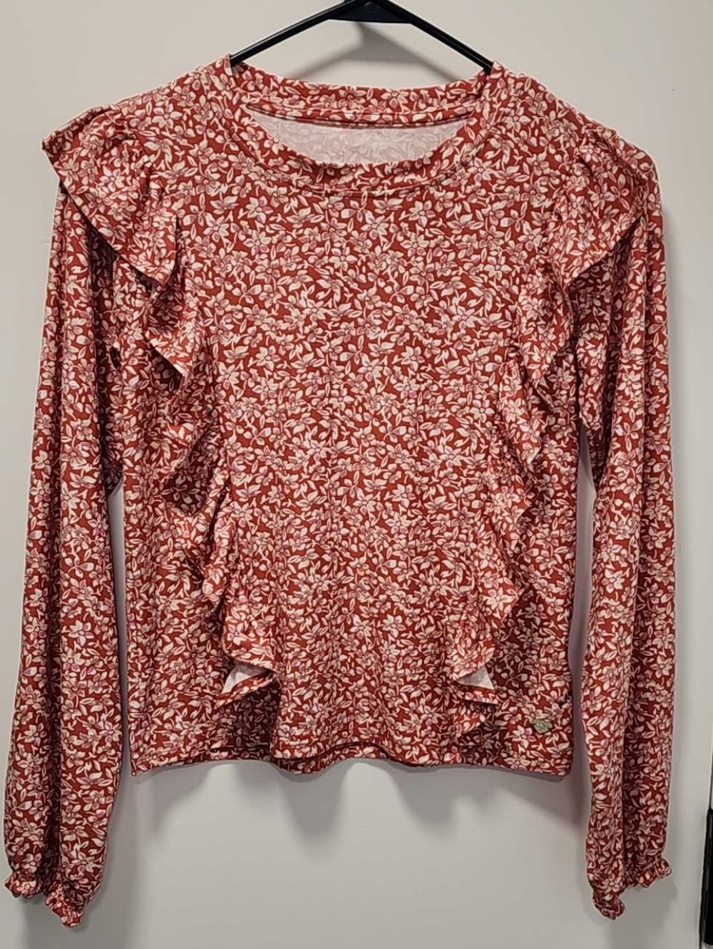 Aeropostale Kids Rust Red Floral Ruffle Long Sleeve Top